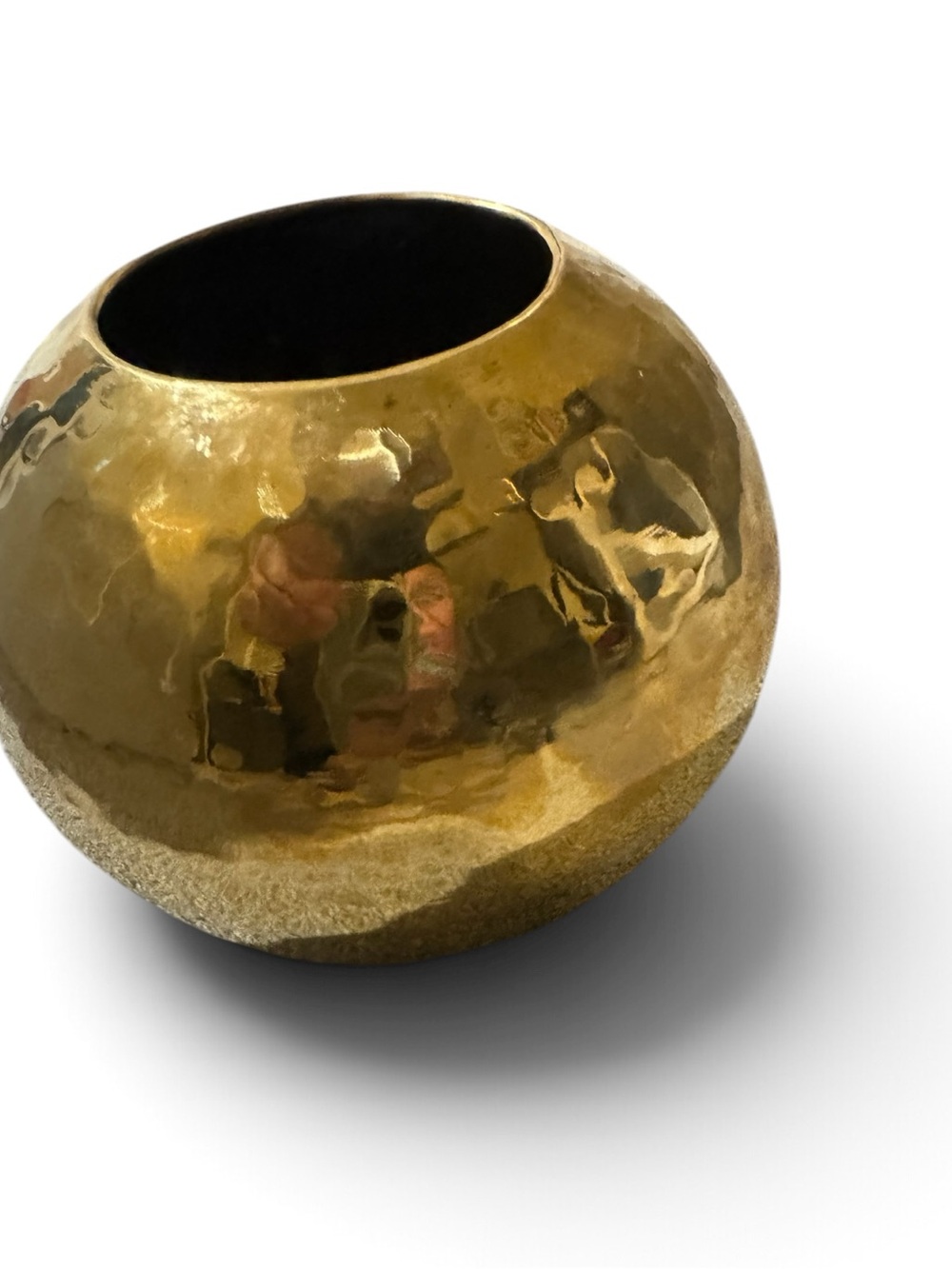 🏺VTG 70s India Exotica Brass Hand Hammered Round Orb Decor Small Vase Accent